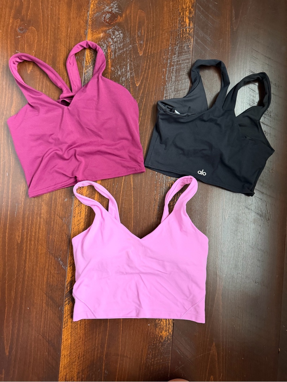 ALO & LULULEMON Cropped Tanks in Black, Burgundy & Pink